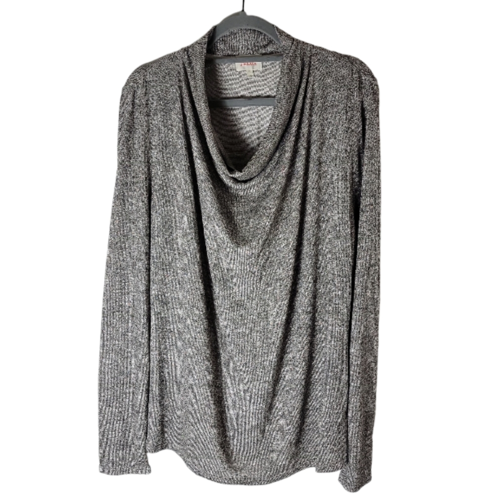 Anthropologie Deletta gold shimmer drape neck sweater women"s XL metallic cream